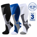 Meias de Compressão Plus Size 20–30 mmHg | Kit 3 Pares Esportes (Pague 2, Leve 3)