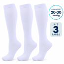 Meias de Compressão 20–30 mmHg | Kit 3 Pares Brancas (Pague 2, Leve 3)