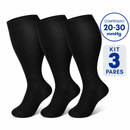 Meias de Compressão Plus Size 20–30 mmHg | Kit 3 Pares Preta (Pague 2, Leve 3)