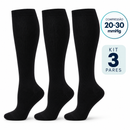 Meias de Compressão 20–30 mmHg | Kit 3 Pares Pretas (Pague 2 Leve 3)