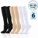 Meias de Compressão 20–30 mmHg | Kit 6 Pares Preta, Nude e Branca (Pague 3 Leve 6)