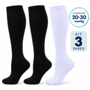 Meias de Compressão 20–30 mmHg | Kit 3 Pares Preta e Branca (Pague 2 Leve 3)